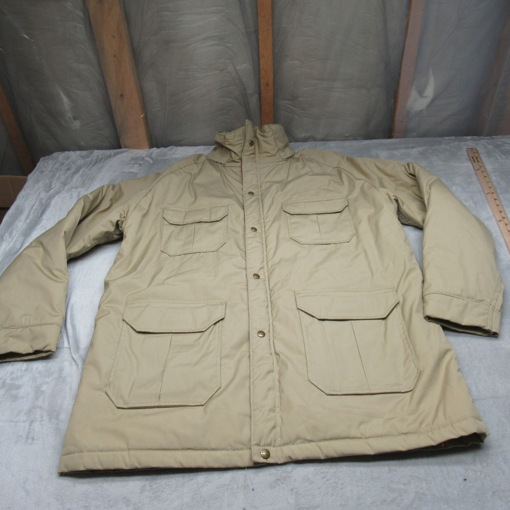 Woolrich Jacket Mens XL Beige Long Insulated Field Parka USA Made VTG 80s 90s